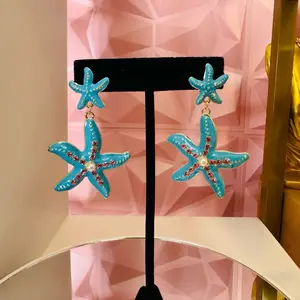 Sea Star Dangle Earrings for Women, Sea Blue Chic Style Accessories for Women, Hypoallergenic Stainless Steel Earrings Set with Caribbean Vibes. Fast shipping