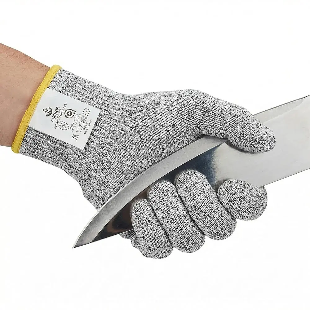 Anchor Safety Gear ANSI/ISEA Level 5 Cut Resistant Gloves - Ambidextrous, Breathable Food Grade HPPE Gloves with Knitted Fit, 1 Size Fits Both, 60-Day Replacement for Work Safety, Food Prep, s