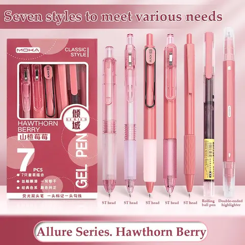 Gel Pen Set, 7 Counts/set  Smooth Writing Press Pen, Rollerball Pen Set, Office Stationery & Supplies for School Dormitory Home, Writing Pens