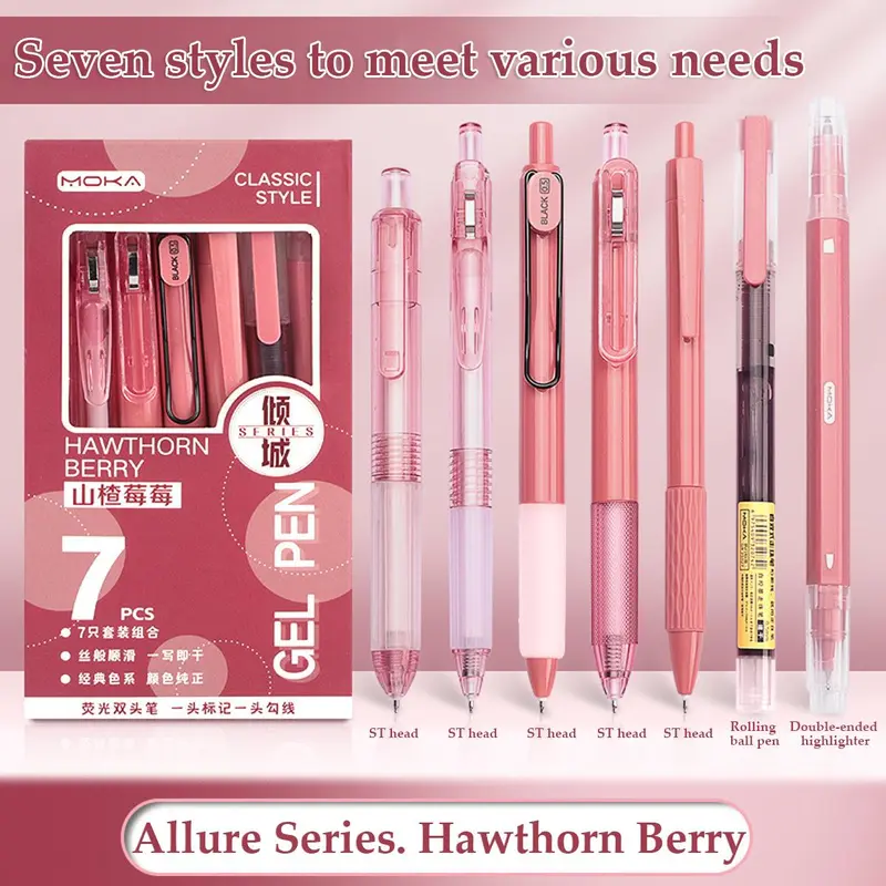 Gel Pen Set, 7 Counts/set Smooth Writing Press Pen, Rollerball Pen Set, Office Stationery & Supplies for School Dormitory Home, Writing Pens