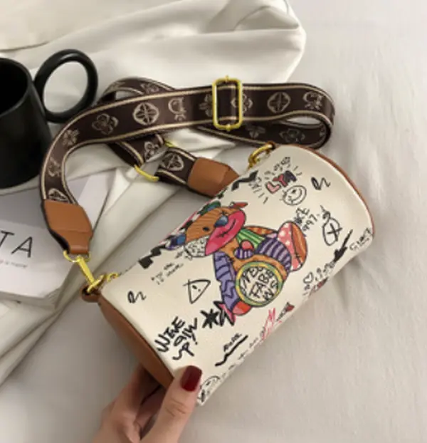 L93-New fashion bear graffiti underarm cylinder bag shoulder crossbody bag