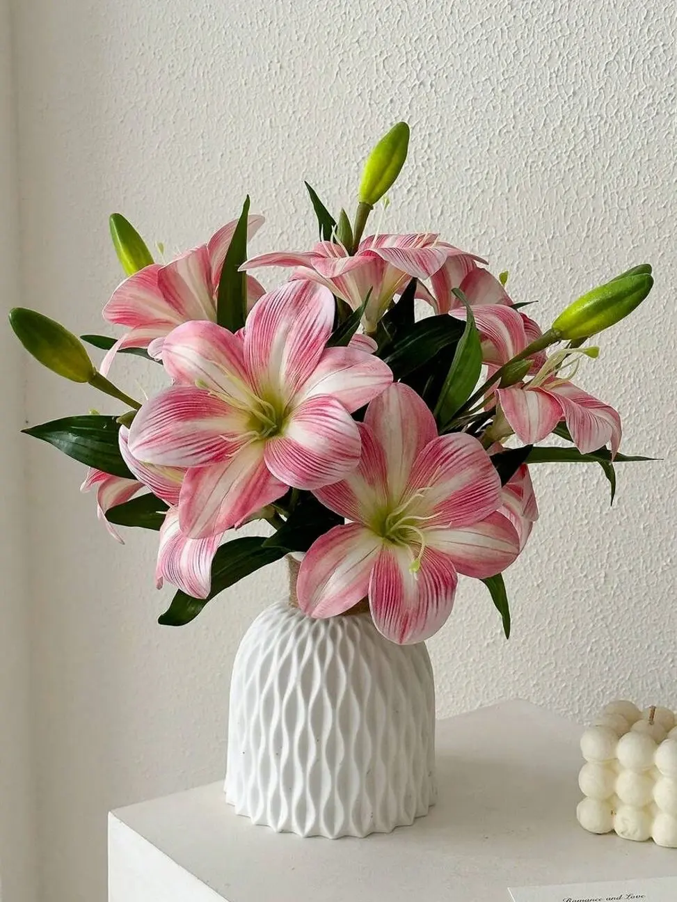 Artificial Lily Flowers Faux Day Lily Stems in Pink Blue White Bedroom Living Room Dresser Decor Valentine's Day Birthday Graduation Gift