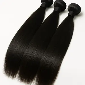 Premium Virgin Yaki Straight Human Bundles - 3 Pack, Natural Black, High-Quality Hair Extensions