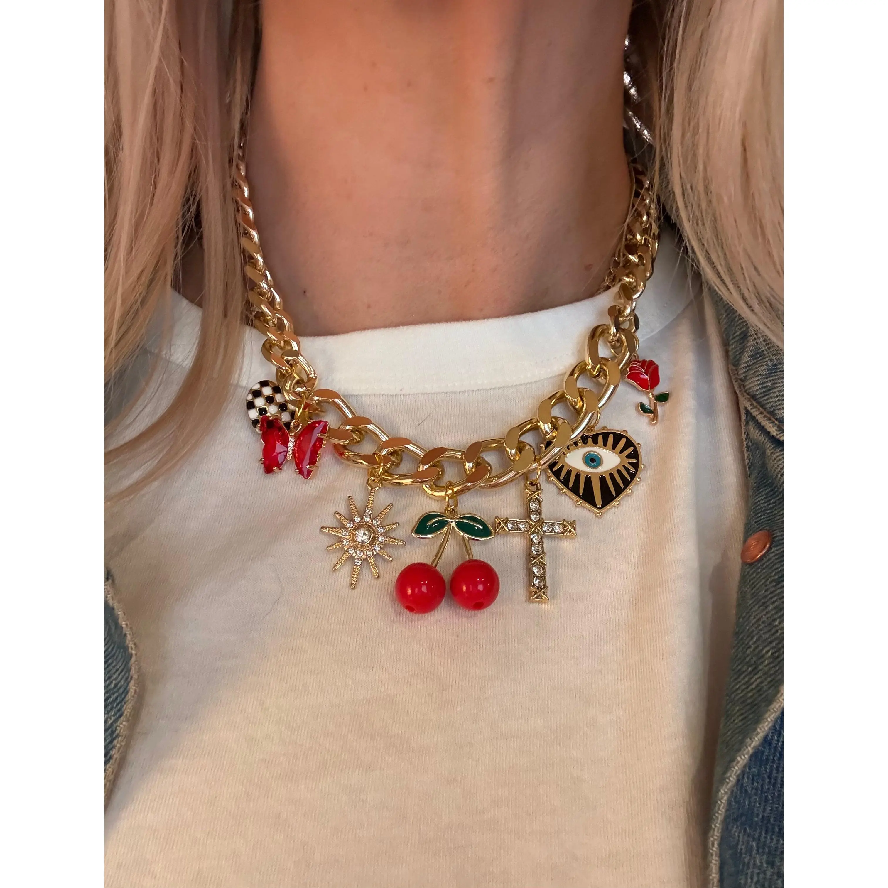 Build Your Own Custom Charm Necklace, Customizable Charm Necklace, Vintage Style Chunky Necklace, Multi Charm Necklace