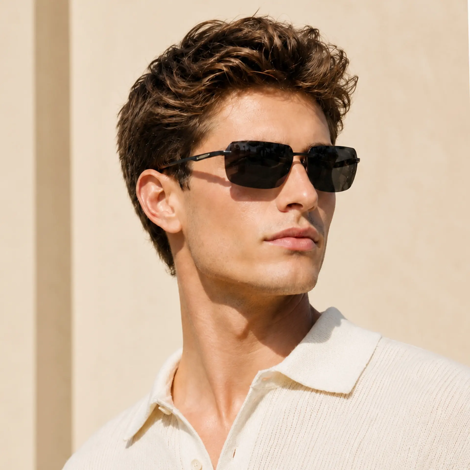 BIRCEN Polarized Rectangular Sunglasses for Men - UV400 Protection Retro Bold Metal Frame Ultralight Driving Sunglasses for Fishing Golf Outdoor Sports Frameless/Rimless BC8805