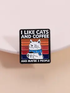 1pc Cat Coffee Humor Pin I Like Cats and Coffee Quote Brooch Cartoon Style Alloy Enamel Badge for Daily Fun Accessory Backpack Decoration Cat Lover Gift Playful Aesthetic