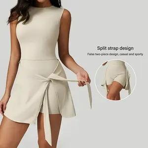 Mother's Day Gifts,Women's Solid-Color Front-Tie Wrap Dress High-Stretch Backless Gym Yoga Wear Indoor/Outdoor Women's Athletic-Style Clothing Casual Comfortable Campus Attire