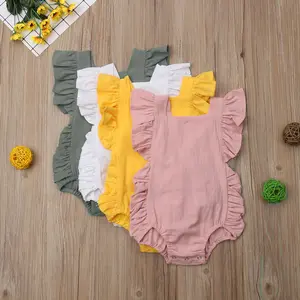 Infant Baby Girl Outfit Sleeveless Jumpsuit Ruffle Solid Color s Romper Summer Newborn Clothes 0-24 Months