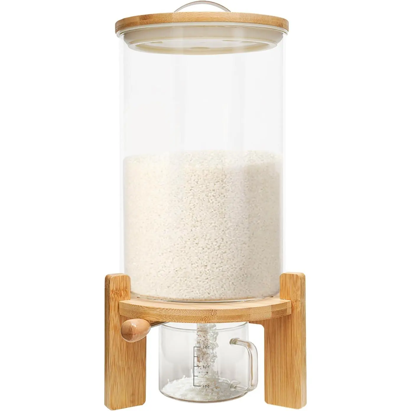 Rice Dispenser Grain Container Flour and Cereal Storage Dry Food Glass Bottle Container for Kitchen Organization w/Stand+Valve+Cup+Lid New (7.5L) Utensils Coffee Clear