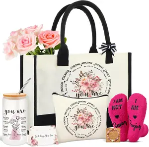 6 Pcs Christian Gifts for Women Faith Include 16 oz Coffee 16 oz Glass Cup with Lid Canvas Tote Warm Socks Bracelet and Greeting Card Religious Birthday Present for Christmas Baptism Gifts