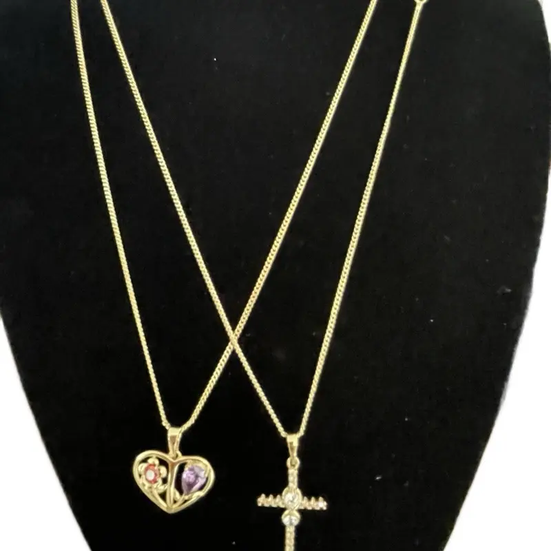 Xuping Necklaces with Pendant Laminate Gold Daily Use Available En Pendant Heart and Cross Cuban Link 1mm Thick 17.5 Inch Long
