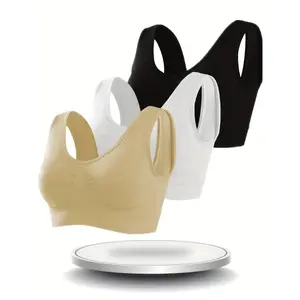 3pcs Women's Comfortable Thin Padless Sports Bras, Single Layer Solid Wireless Cami Intimates Bras, Women's Lingerie & Underwear