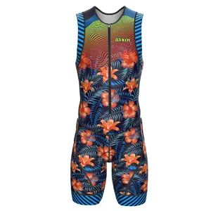 Wixen Men's Performance Triathlon Suit Sleeveless Tri Suit Padded Quick Dry Run with Floral Design