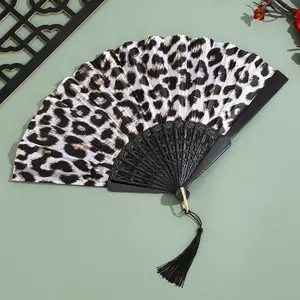 Leopard Print Folding Fan with Frame Fashion Princess Theme Lightweight Handheld Fan for Women Elegant Sexy Design