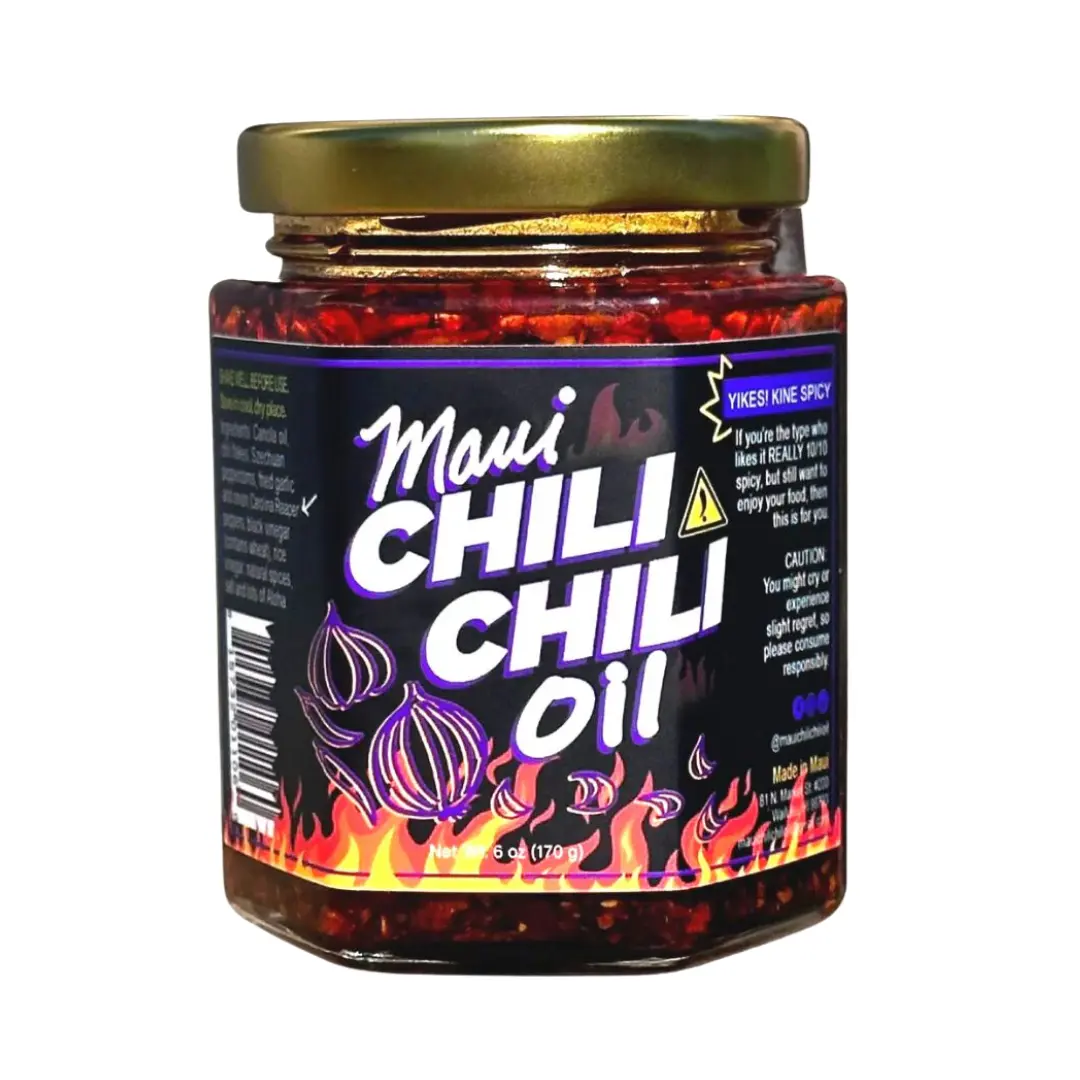 Maui Chili Chili Oil - Szechuan Style Chili Oil with Crunchy Garlic & Maui Onions, 6-Oz Jars, Spiciest version called YIKES! - Foods
