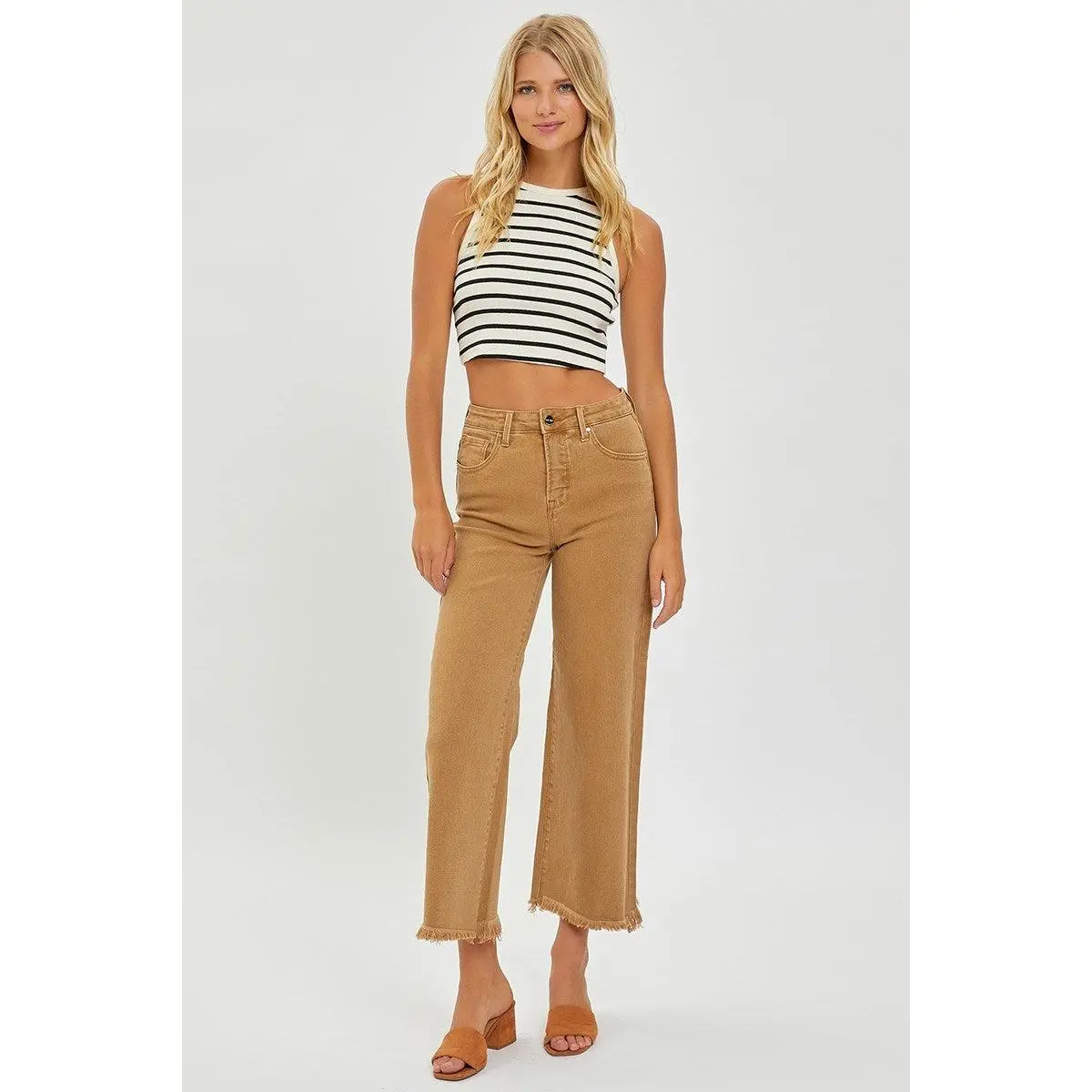 Risen Mocha High Rise Crop Wide Leg Jeans