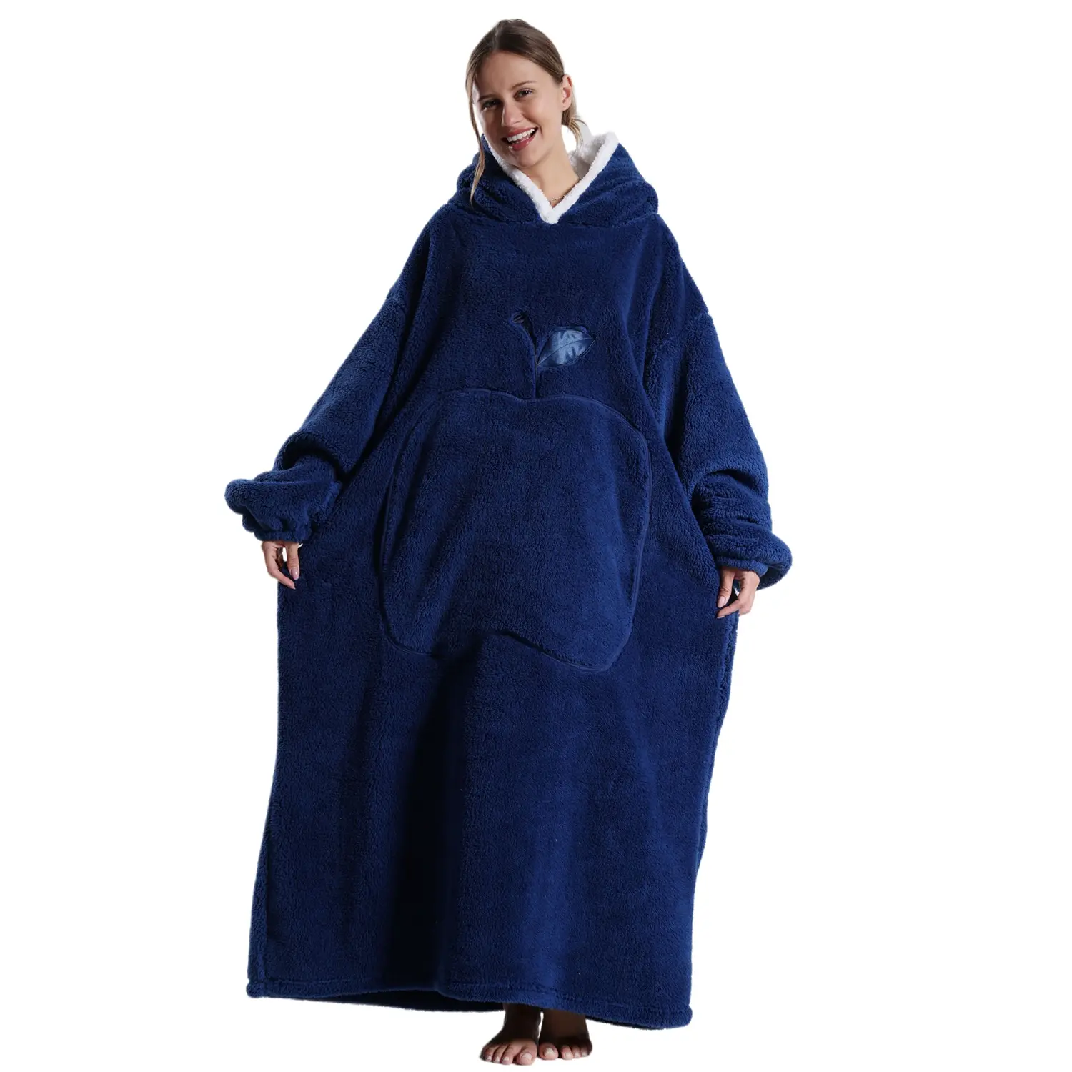 Long Wearable Blanket Oversized Apple Pocket Plush Coat, Warm Home Clothing Lazy Blanket Unisex, Hand Wash, Indoor & Outdoor Use, Christmas Gift