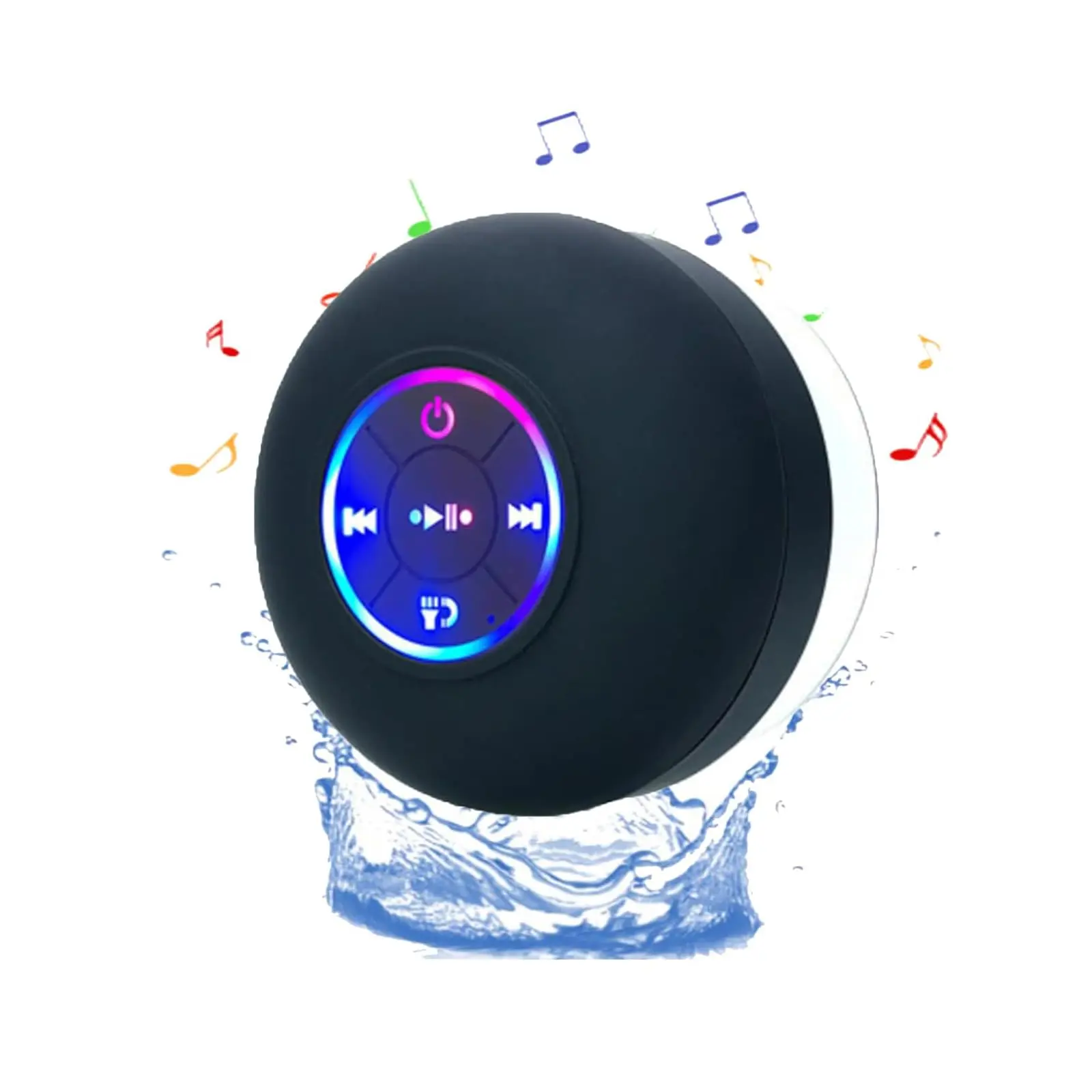 Waterspeaker Mini Bluetooth Portable Shower Speaker IPX4 Waterproof with LED Light & Suction Cup Design for Bathroom Audio Wireless Stereo Sound Compact Button