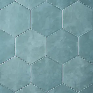 San Fran Volga Blue 7x8 Hexagon Ceramic Tile Glossy Sample