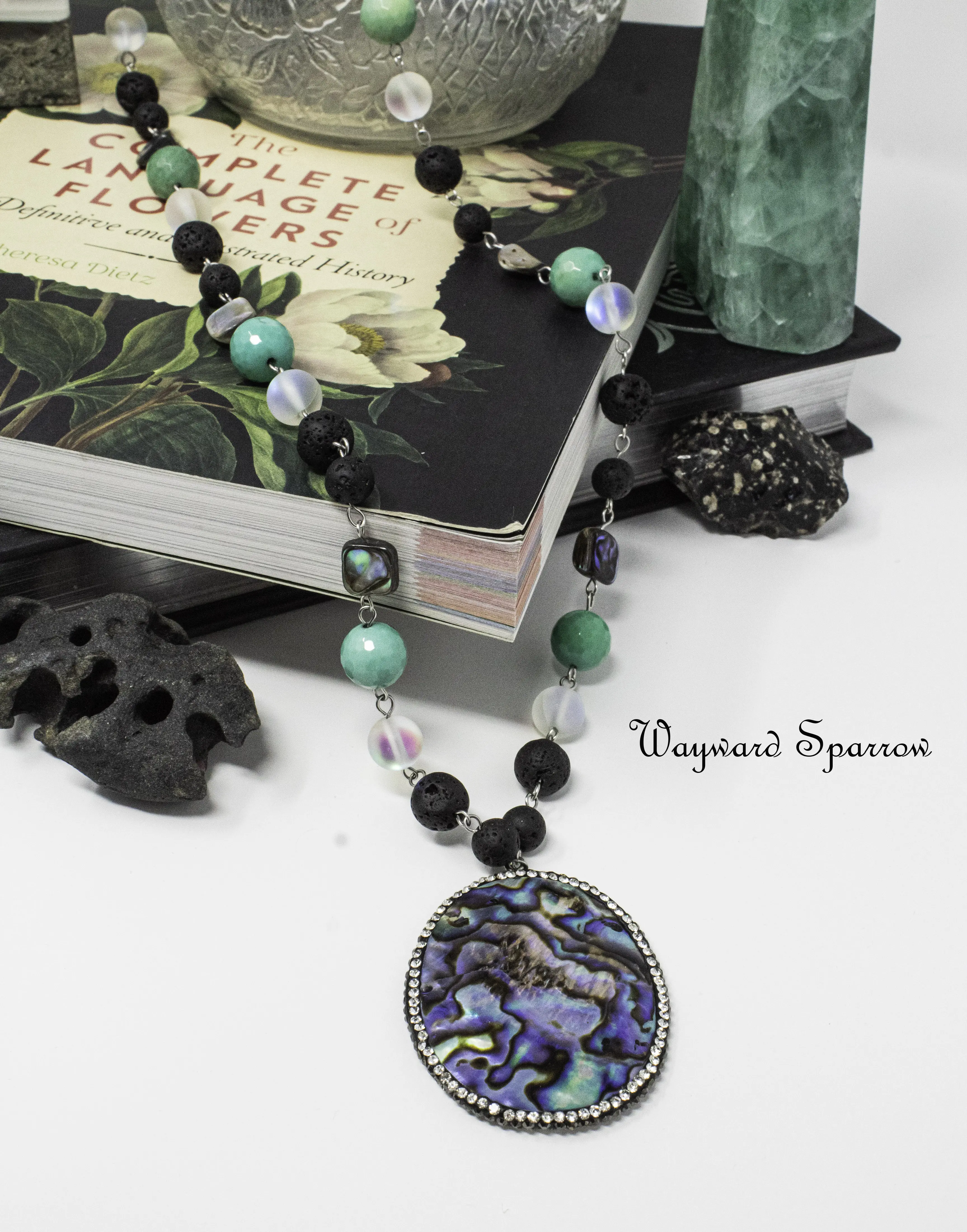 Wayward Sparrow Abalone Peruvian Blue Opal & Lava Rock Necklace