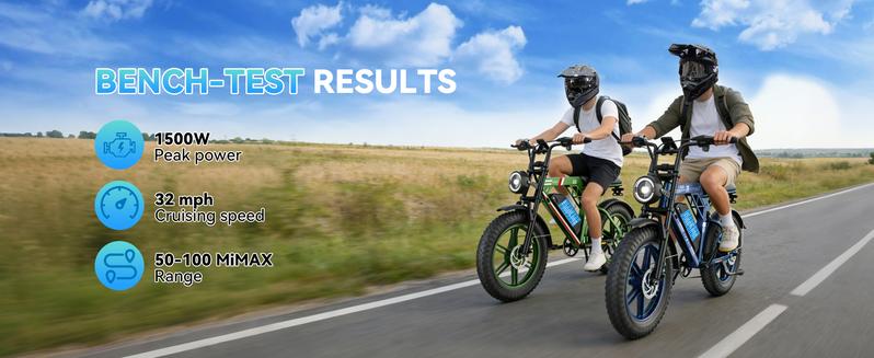 [C200 Electric ebike | Peak Power 1500W| Full Suspension | Top Speed 32 MPH | Range 50-80 Km  | 48V 17.5Ah Removable Battery | 2-Seater Design | LED Headlights | 20-Inch All-Terrain Fat Tires | App-controlled | Blue, Green and Black
