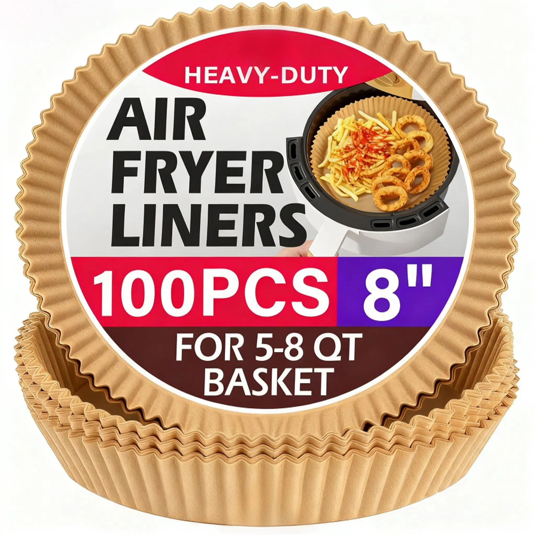 Air Fryer Paper Liners 100PCS Non-stick Oil Resistant Disposable Round Liners for 5-8 QT Baking, Roasting & Microwave Use - Bakeware summervibes Kitchen Home