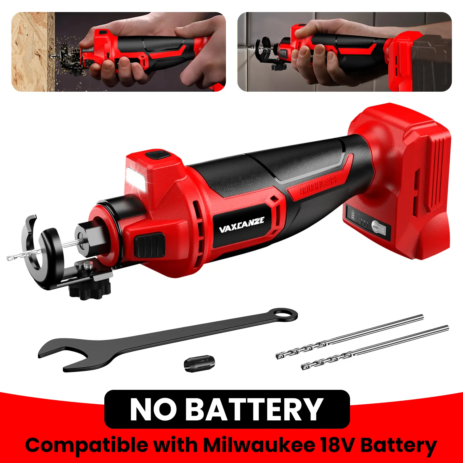 【No Battery】Vaxcanz Cordless Drywall Cut-Out Tool for Milwaukee 20V Battery 3 Speed Adjustable Brushless Rotary Saw with Up to 30000 RPM Compact Spiral Saw Kit for Cutting Wood Drywall Sheetrock Wood Bare Tool Only  Heavy Duty Portable