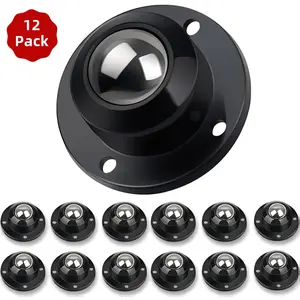 12 pcs Stainless steel Self Adhesive Caster Wheels, Load Capacity 28LBS Per Wheel, Low Profile Swivel Wheels for Furniture Storage Bins, Black