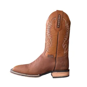 Dark Ranch Men's Honey Brown Square Toe Cowboy Boots - Premium Full-Grain Leather Western Style with Hybrid Outsole for Comfort and Durability