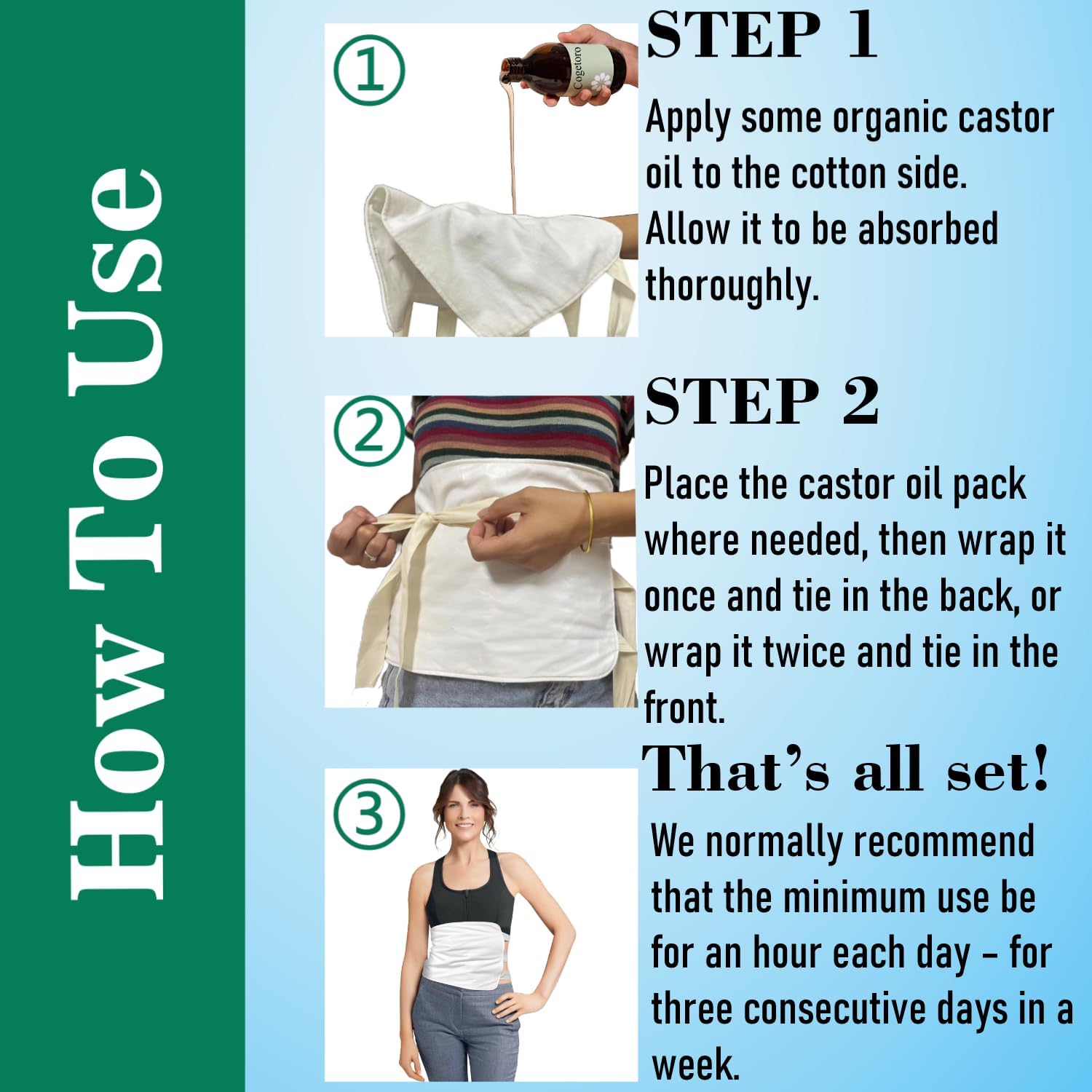 4 Pcs Castor Oil Pack Wrap Organic Cotton for Stomach, Neck, Breast, Belly, Liver Detox, Reusable Castor Oil Compress and Pack Kit with with Six Adjustable Straps