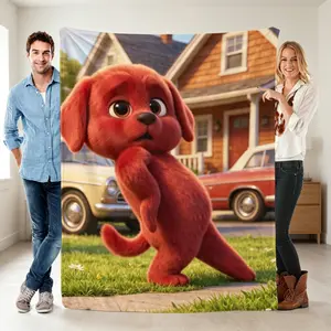 Cute Red Puppy Throw Blanket, Funny Cartoon Dog Fleece Blanket, Viral Meme Dog Cozy Bed Blanket, Aesthetic Soft Lightweight Blanket for Bedroom Sofa Decor, Kawaii Animal Home Decor Gift