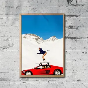 Ski on Car - Retro Poster