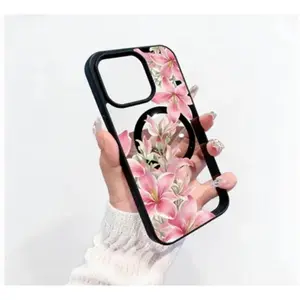 Pink Lily Flowers Pattern Clear Phone Case for iPhone 17 16 15 14 13 12 11 Air ProMax Pro Plus & Samsung Galaxy S25 S24 S23 S22 FE Ultra Shockproof Acrylic TPU Y2K Design Accessories