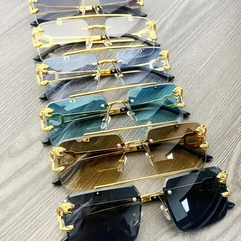 Unisex Top Bar Rimless Metal Sunglasses, Trendy Tinted Lens Sunglasses for Everyday Use, Trendy Styling Sunglasses, Fashion Accessories for Outdoor Activities
