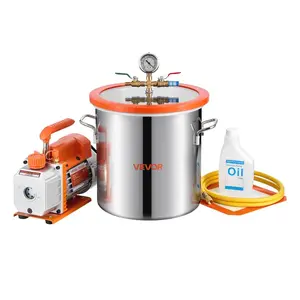 VEVOR 3 Gallon Vacuum Chamber with Pump, 3.5 CFM, Single Stage Vacuum Pump, Stainless Steel Degassing Chamber Kit with Tempered Glass Lid, 5 ft Hose, for Stabilizing Wood Degassing Silicone ResinVEVOR Super Brand Day
