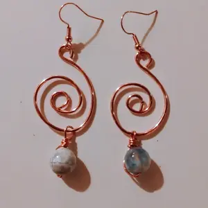 Handmade Recycled Copper Dangle Earrings | Blue Lace Agate | Classy Everyday Statement Jewelry