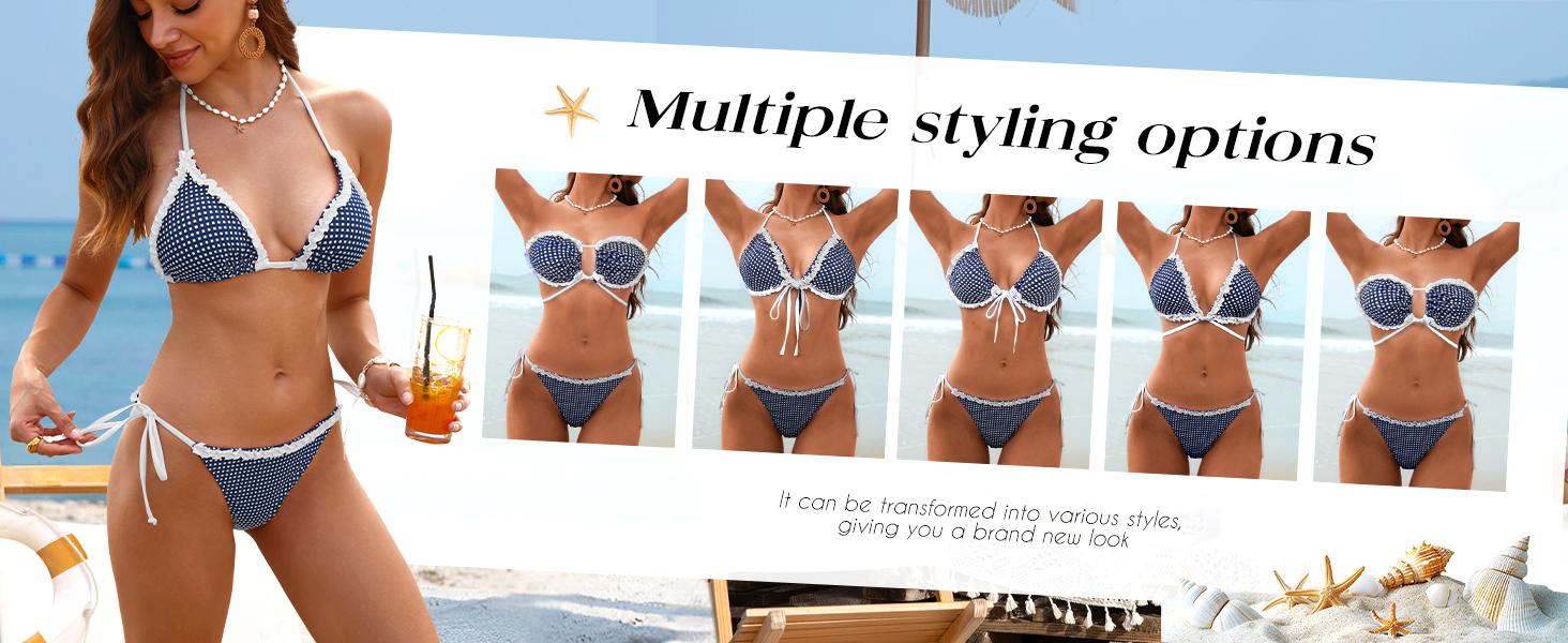 ANRABESS Sexy Bikini Sets for Women Ruffle Trim Two Piece Swimsuit 2026 Summer Bathing Suit Halter String Triangle Swimwear