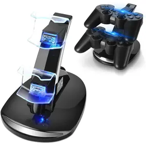 Compatible with PS3 Controller Charger Stand for Sony Playstation 3 Controller compatible with Dualshock 3 Charging, 2 Tier Docking Station Stand and 2 USB PS3 Cable ports with LED Indicators