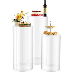 VEVOR Wedding Flower Stand, 3PCS 23.62/29.53/35.43 inch Round Cylinder Plinth, Clear Pedestal Stand with Transparent Acrylic Lid, Cylindrical Pedestal Stands for Wedding, Party, Birthday, Art DecorVEVOR Super Brand Day