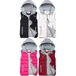 Women's Puffer Women's Zip Up Hooded Vest Vest Zip Up Quilted Padded Winter Hooded Vest Warm Jacket Outerwear with Removable Hood  Adjustable Drawstring for Casual Cold Weather