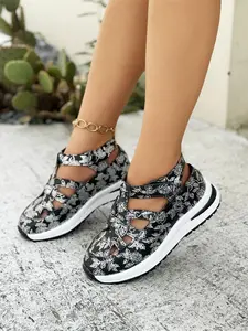 Women's Fashion Thick Sole Sandals, One-Strap Buckle Design, New Velcro Enclosed Toe Shoes, Durable Comfortable Elegant