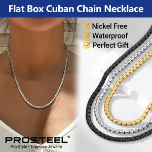 PROSTEEL Flat Box Chain Necklace - Stylish Stainless Steel 2/4/6/8mm Width 14-30 Inches Length Unisex Jewelry Gift Box Included