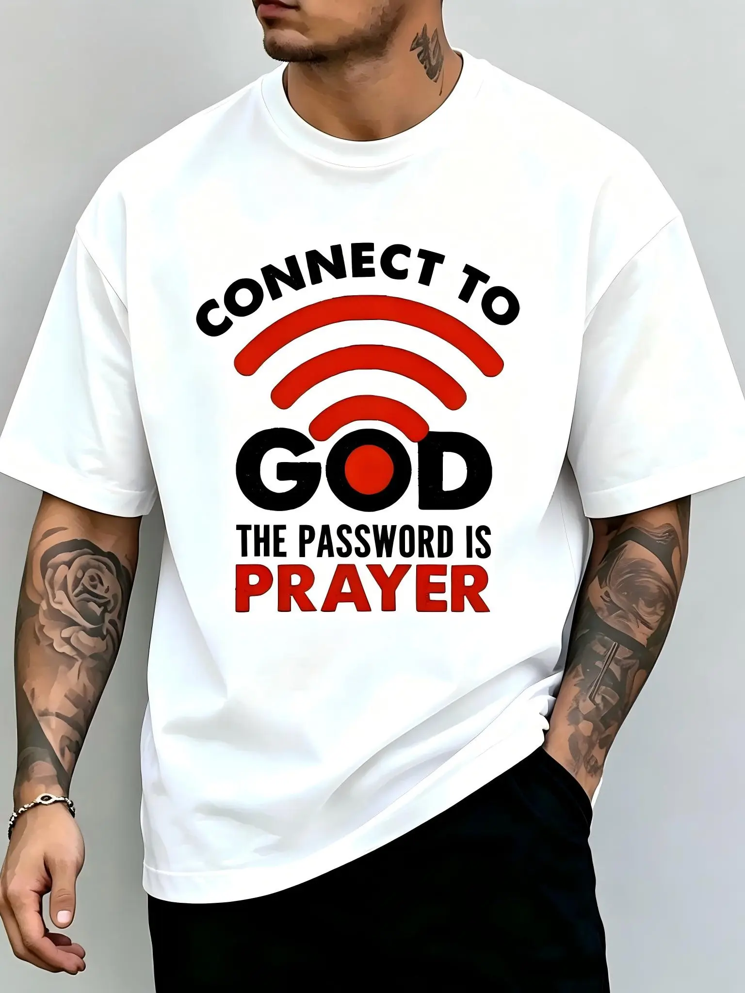 "Connect To God The Password Is Prayer" Unisex T-Shirt for Men & Women - Funny WiFi Christian Graphic, Soft Cotton Crew Neck Short Sleeve, Comfortable All-Season Tee, Perfect Prayer Gift for Everyday Wear, Summer Spring Top, Machine Washable