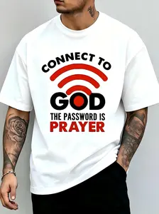 "Connect To God The Password Is Prayer" Unisex T-Shirt for Men & Women - Funny WiFi Christian Graphic, Soft Cotton Crew Neck Short Sleeve, Comfortable All-Season Tee, Perfect Prayer Gift for Everyday Wear, Summer Spring Top, Machine Washable