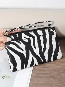 Women's Fashionable Zebra Stripe Pattern Clutch, Casual Versatile Zipper Phone Wallet, Trendy All-match Bag for Daily Use