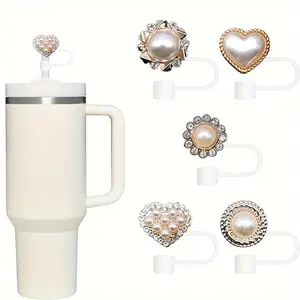 Straw Cover for Stanley Cup (5 Counts/set), Colorful Shiny Pearl Decor Straw Protectors Tips, Water Bottle Tumblers Accessories