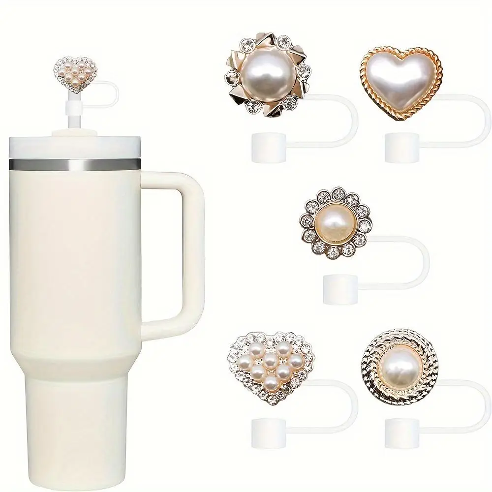 Straw Cover for Stanley Cup (5 Counts/set), Colorful Shiny Pearl Decor Straw Protectors Tips, Water Bottle Tumblers Accessories