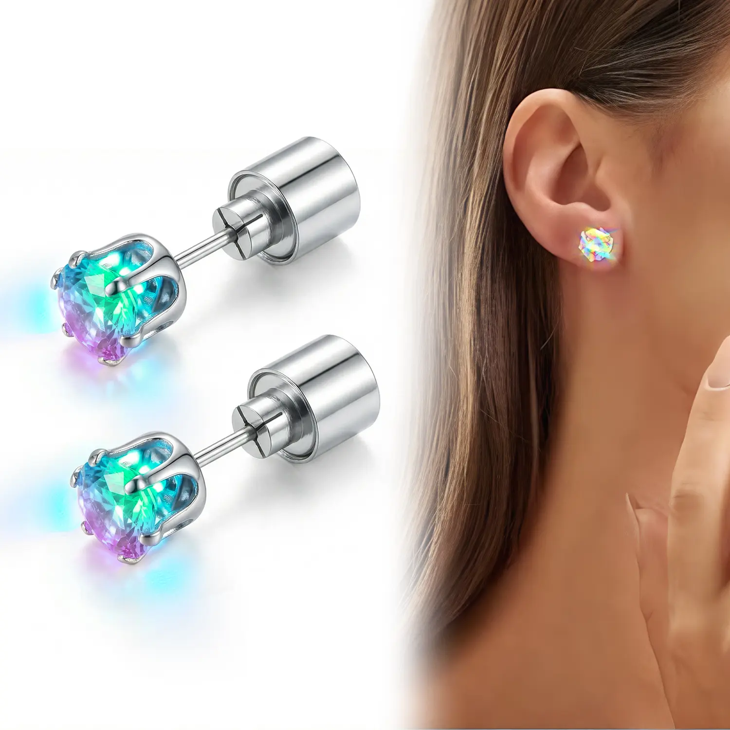 LED Earrings, Light Up Stud Earrings, Glowing Diamond Crown Pendant Earring for Women and Men, LED Jewelry for Party, Wedding, Birthday, Night Out, Disco, Festival,Valentine's Day