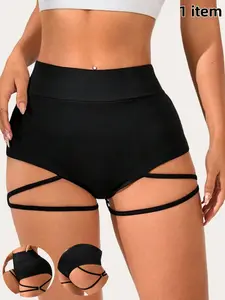 Women's Cross-Band Yoga Shorts, High-Waisted Tight Fit, Butt Lifting, Sport Training, Fitness Pants, All Seasons, Slim-Fitting