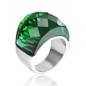 Fashionable multicoloured stainless steel diamond cut exaggerated gemstone ring, bold niche personality ring for men.